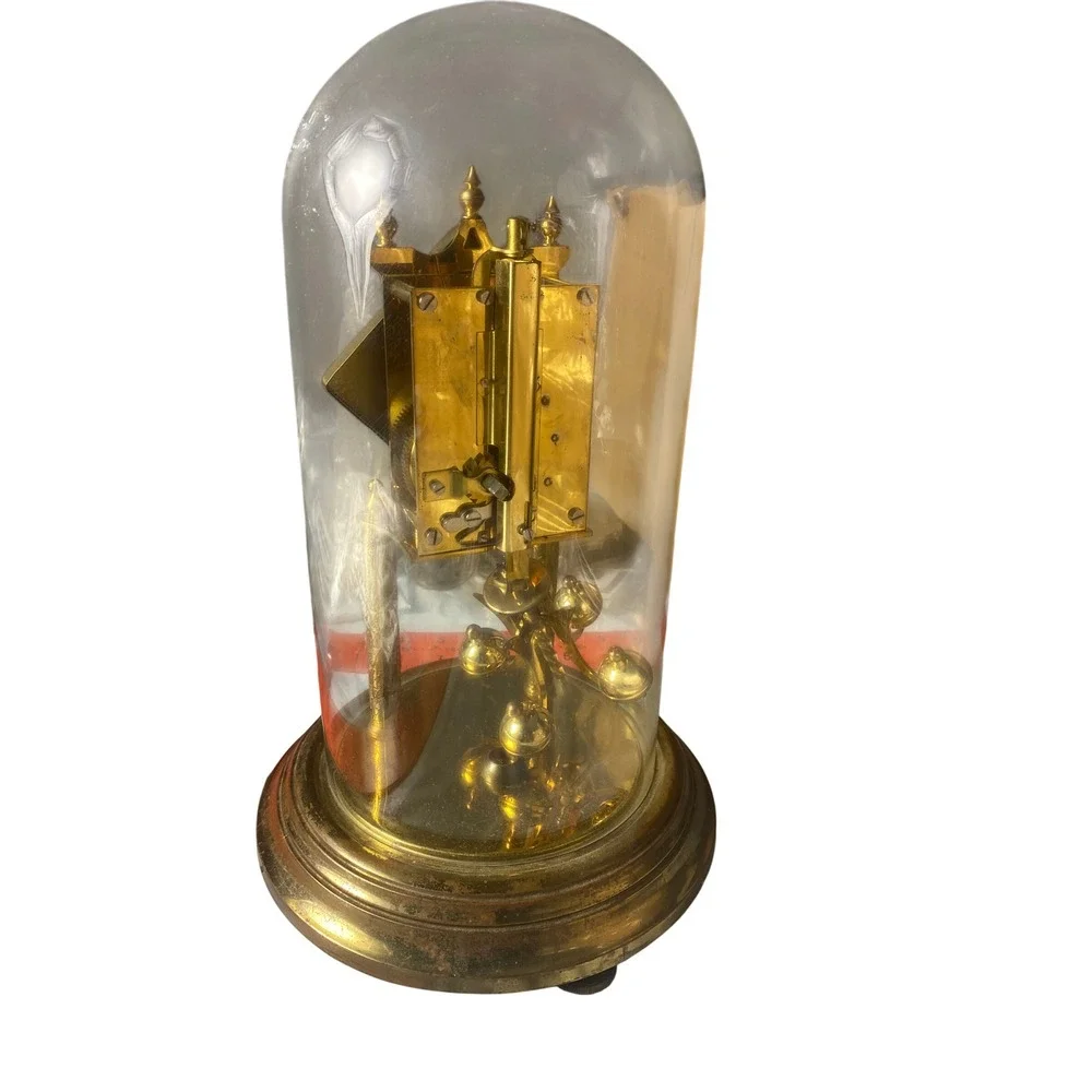 Vintage Kundo 400 Day Anniversary Clock Diamond Dial Brass Glass Dome Germany